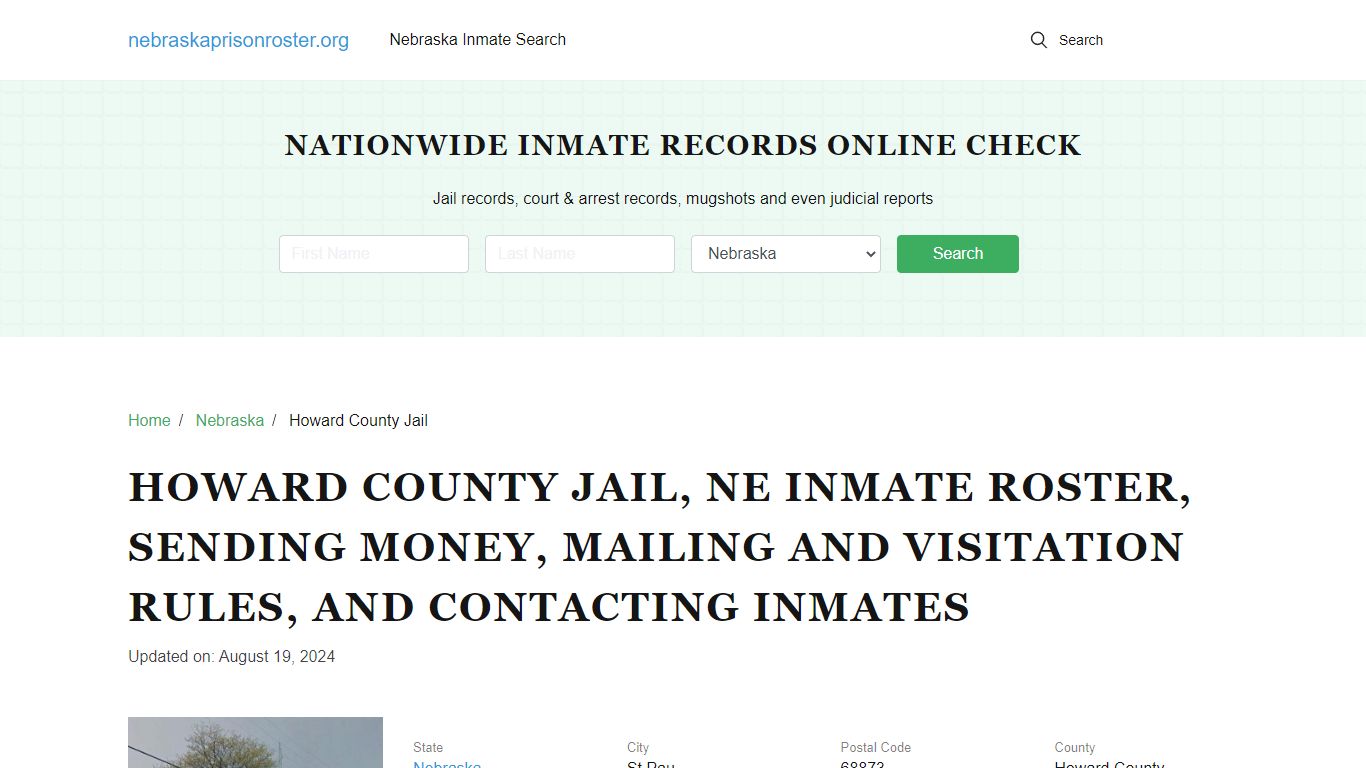 Howard County Jail, NE: Offender Search, Visitations, Contact Info