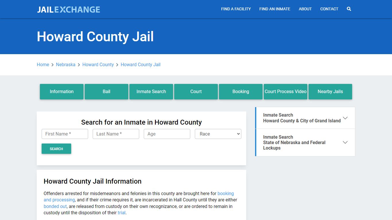 Howard County Jail Roster Lookup, NE, Inmate Search