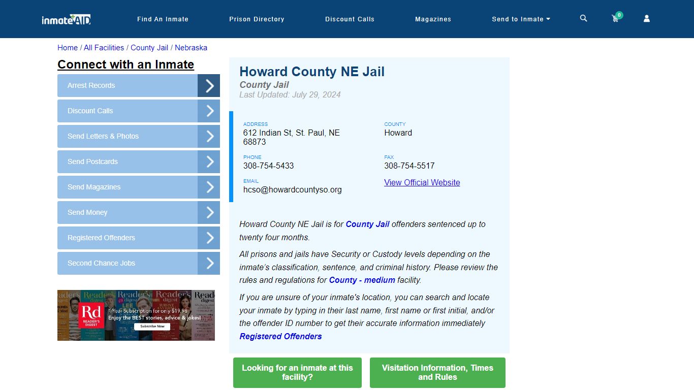 Howard County NE Jail - Inmate Locator